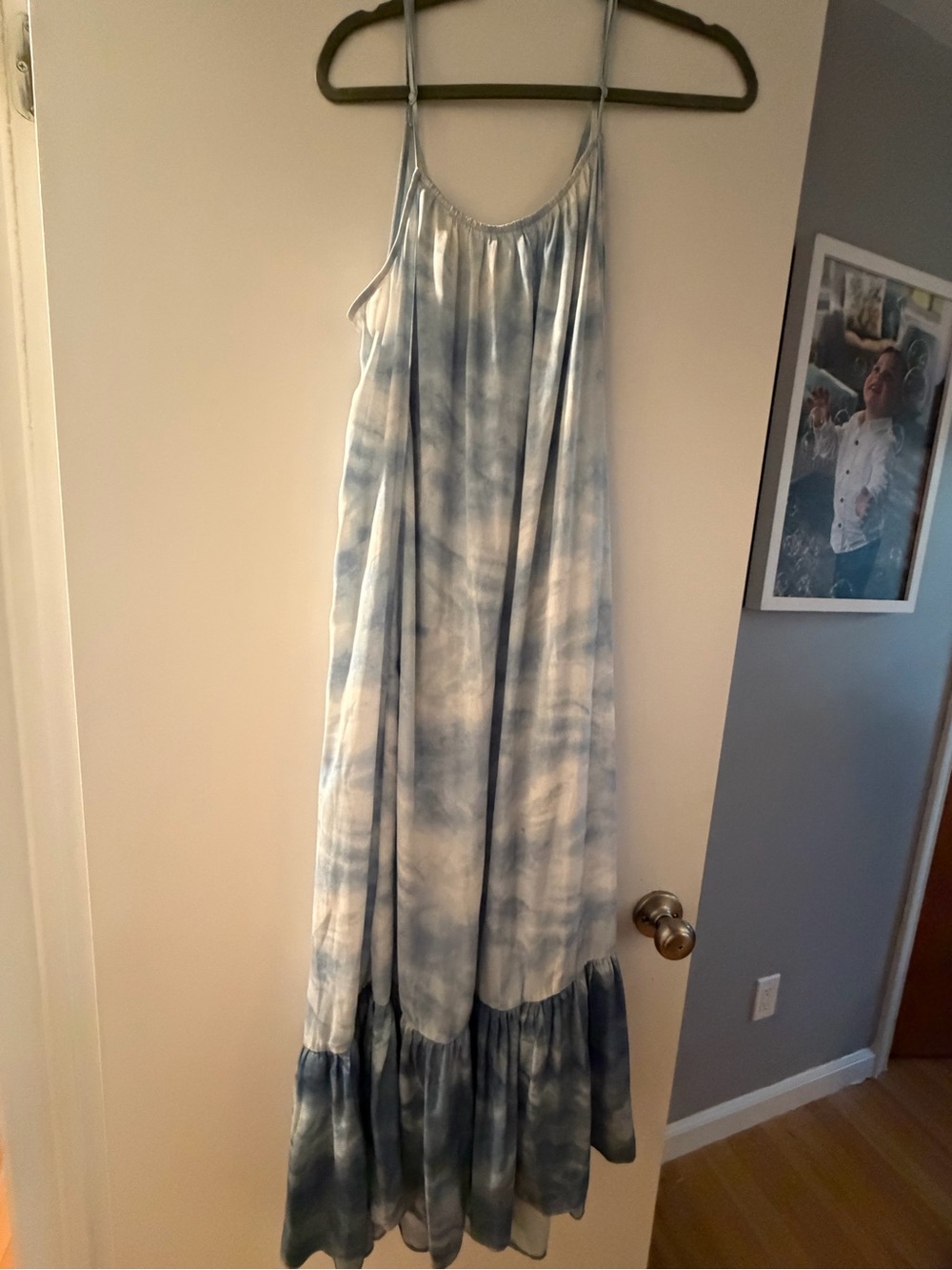 Free People Blue Tie-Dye Maxi Dress with Ruffle Hem